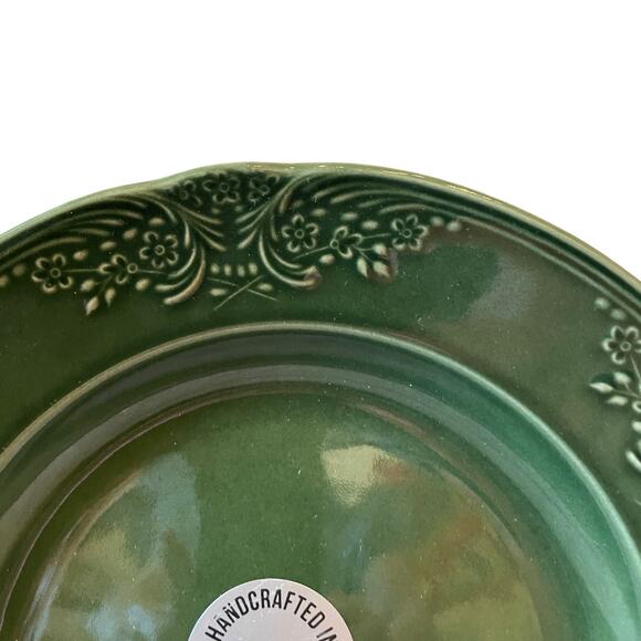 Villa Stoneware Portugal Green Ceramic Bowls 9.5" Floral Border Set of 4 NEW - Picture 3 of 14